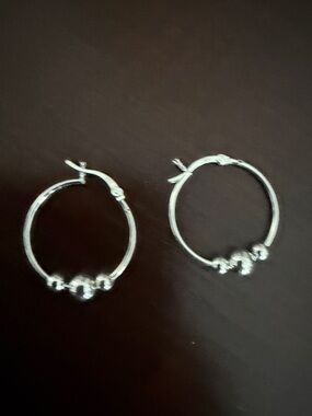 Sterling Silver Bead Accent Hoop Earrings - Perfect Gift!